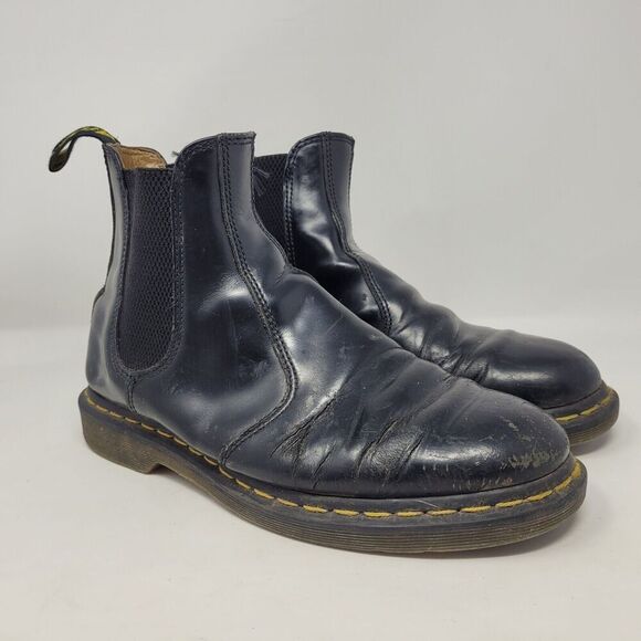 Dr. Martens Shoes - Dr. Martens Doc Boots Womens 9 Black Smooth Leather 2976 Chelsea Distressed 90s